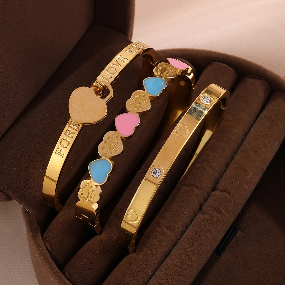 Aura Amour Stackable Heart Bangle Set