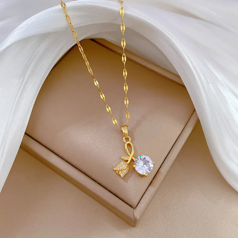 Aura Blossom & Dewdrop Pendant Necklace