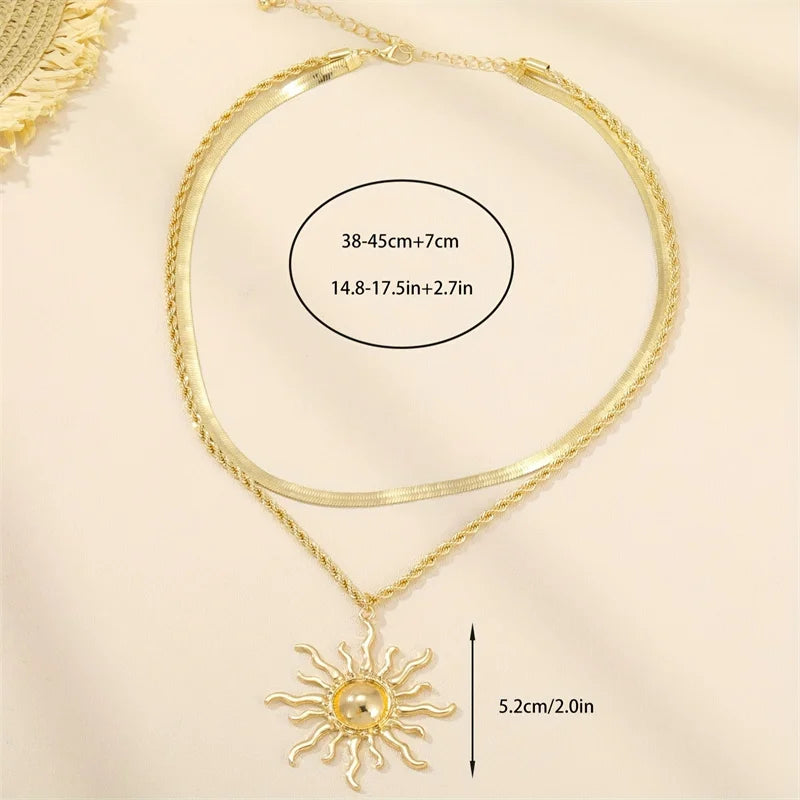 Aura Solis Layered Sun Statement Necklace
