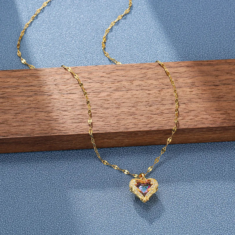 Aura Colorful Crystal "Ocean Heart" Necklace