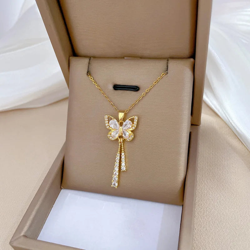 Aura Fluttering Crystal Butterfly Necklace