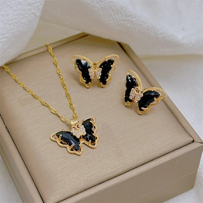 Aura Glass-Wing Butterfly Jewelry Set