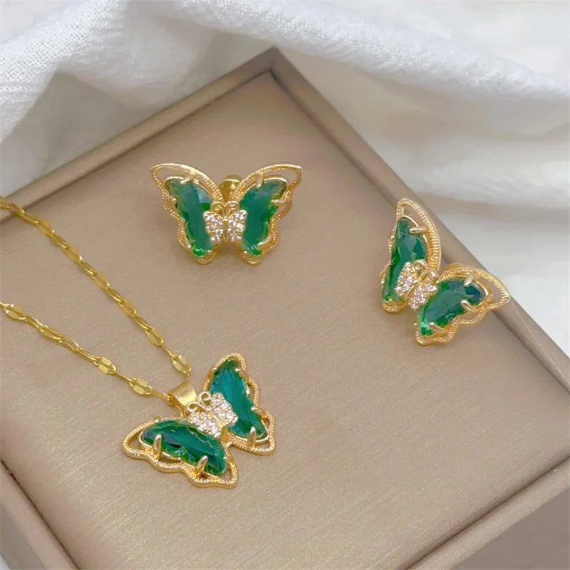 Aura Glass-Wing Butterfly Jewelry Set