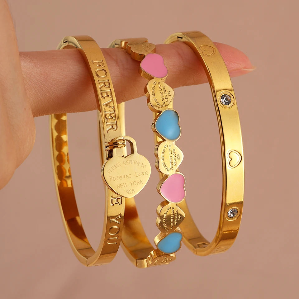 Aura Amour Stackable Heart Bangle Set