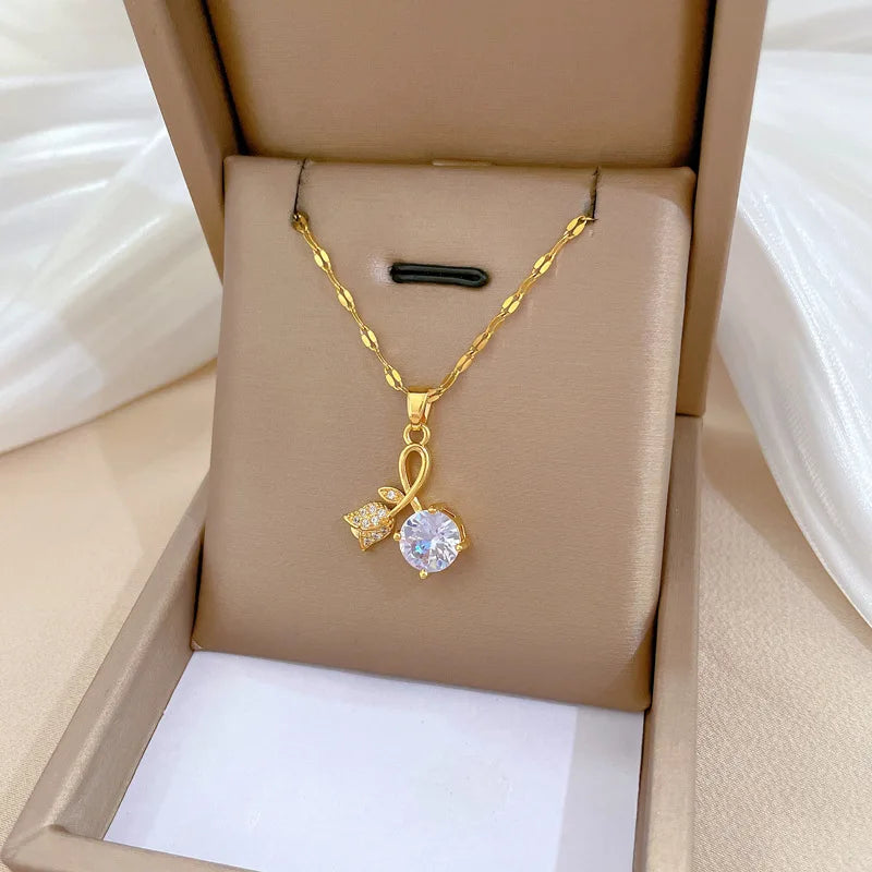 Aura Blossom & Dewdrop Pendant Necklace