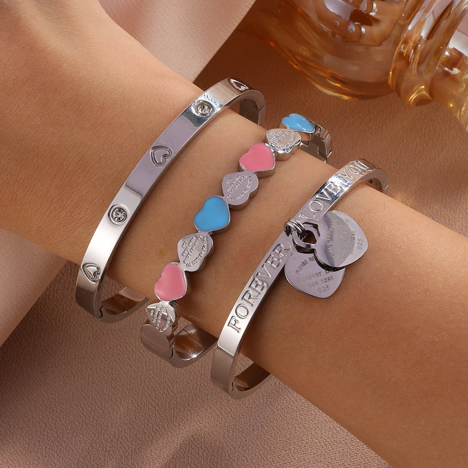 Aura Amour Stackable Heart Bangle Set