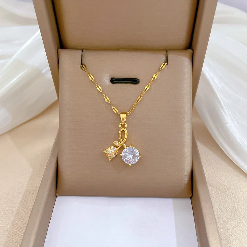 Aura Blossom & Dewdrop Pendant Necklace