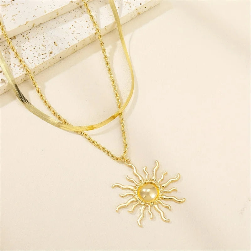 Aura Solis Layered Sun Statement Necklace