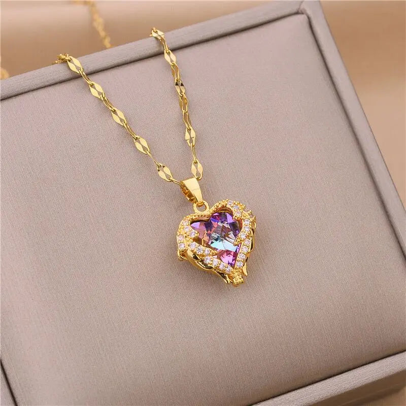 Aura Colorful Crystal "Ocean Heart" Necklace