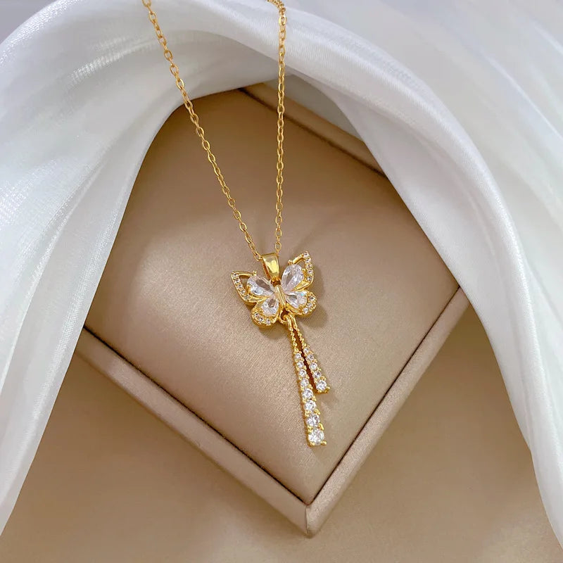 Aura Fluttering Crystal Butterfly Necklace