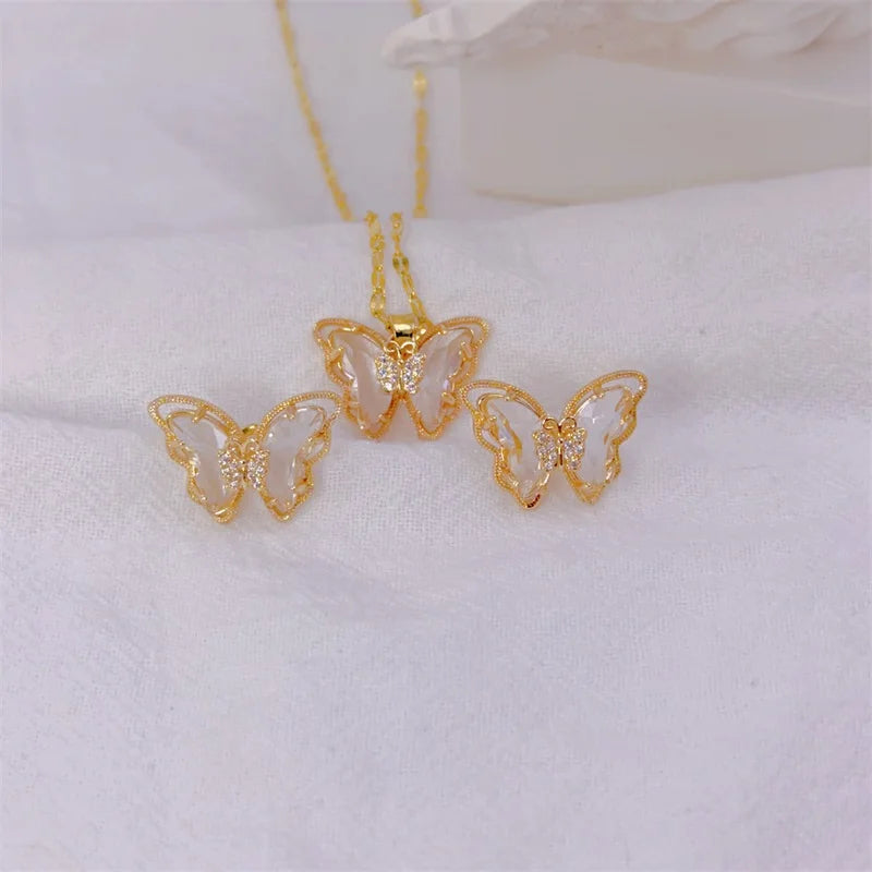 Aura Glass-Wing Butterfly Jewelry Set