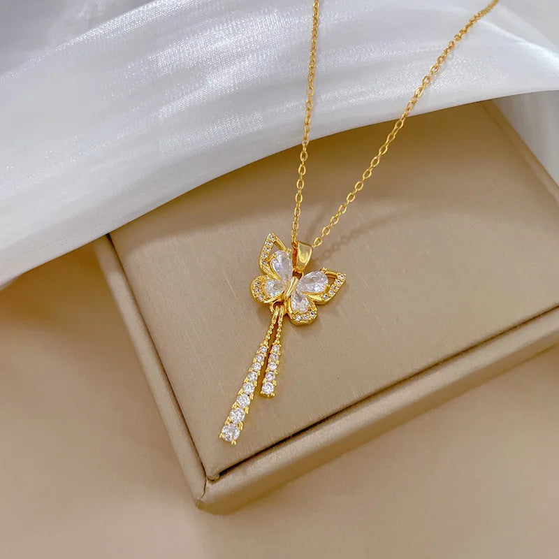 Aura Fluttering Crystal Butterfly Necklace