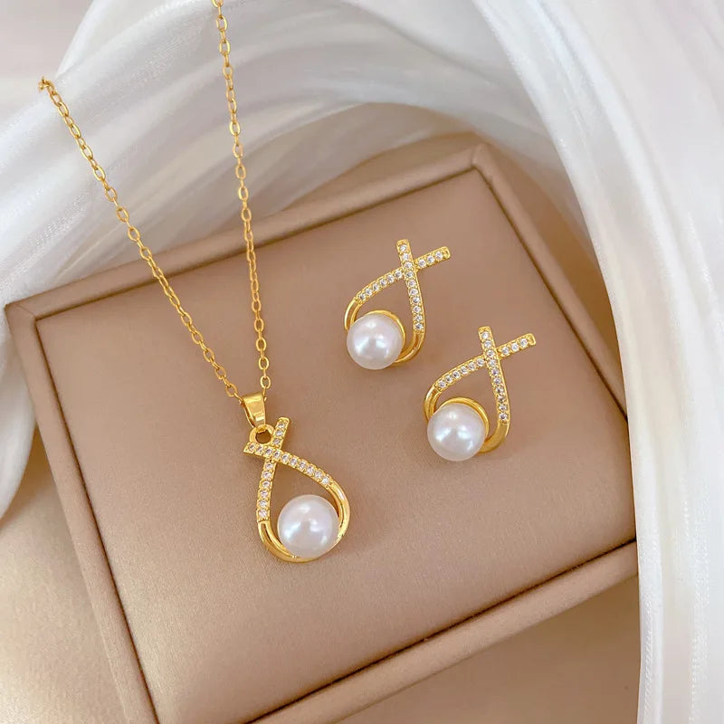 Aura Abstract Pearl Infinity Jewelry Set