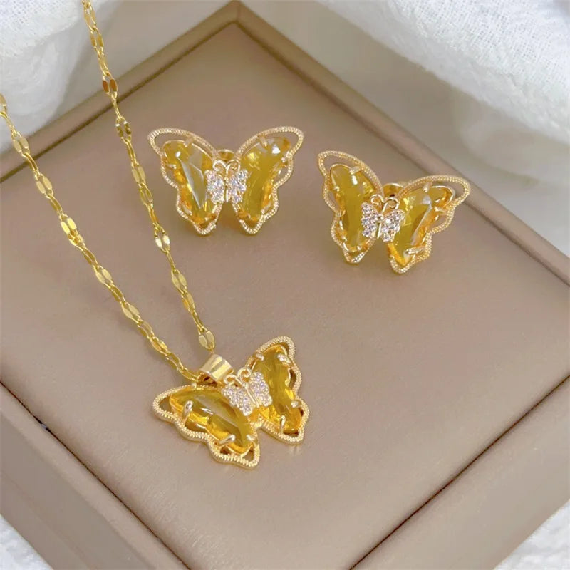 Aura Glass-Wing Butterfly Jewelry Set