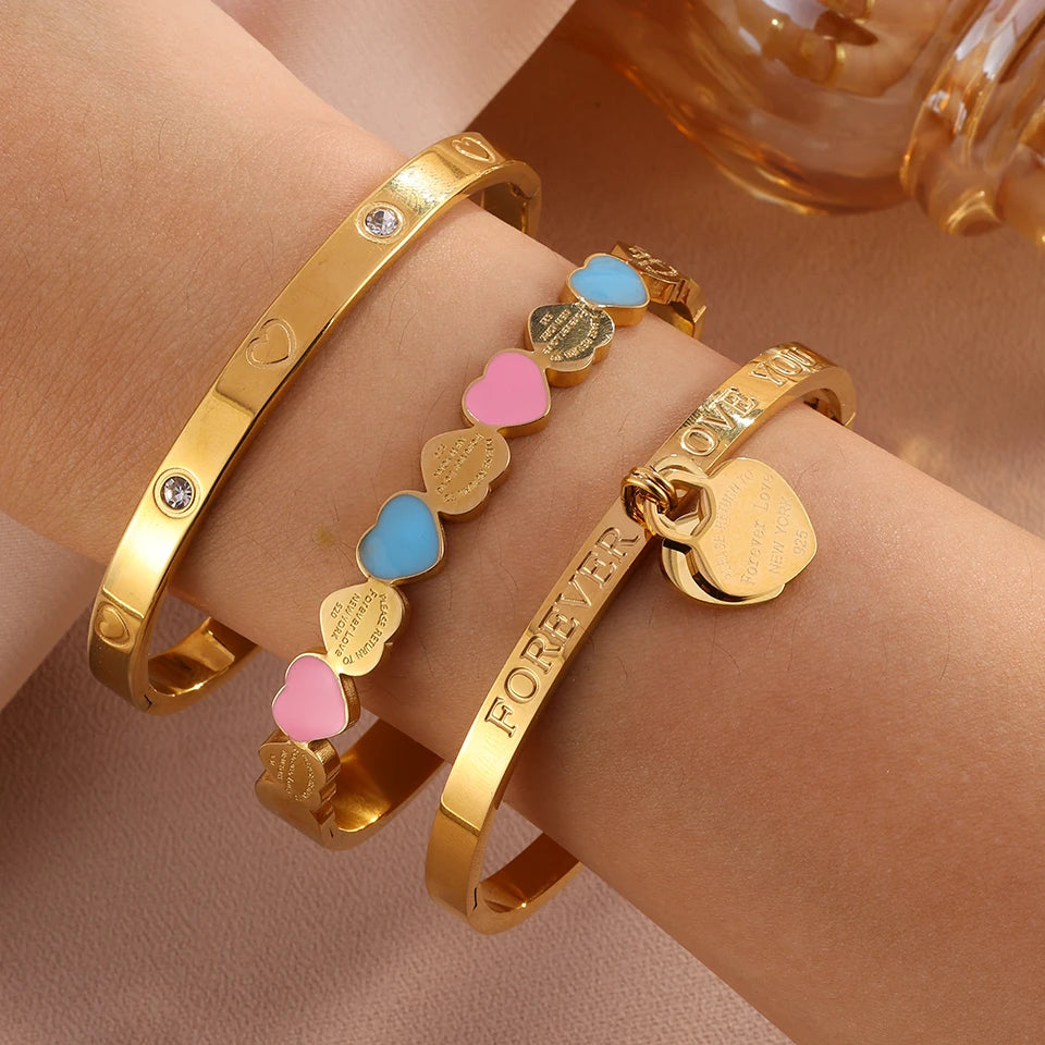 Aura Amour Stackable Heart Bangle Set