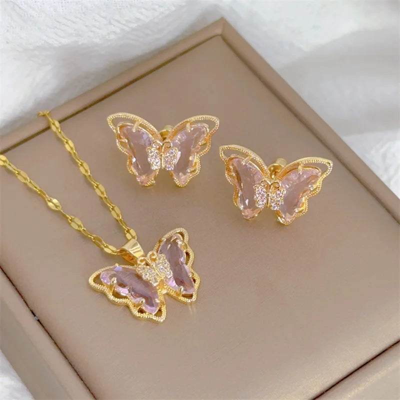 Aura Glass-Wing Butterfly Jewelry Set