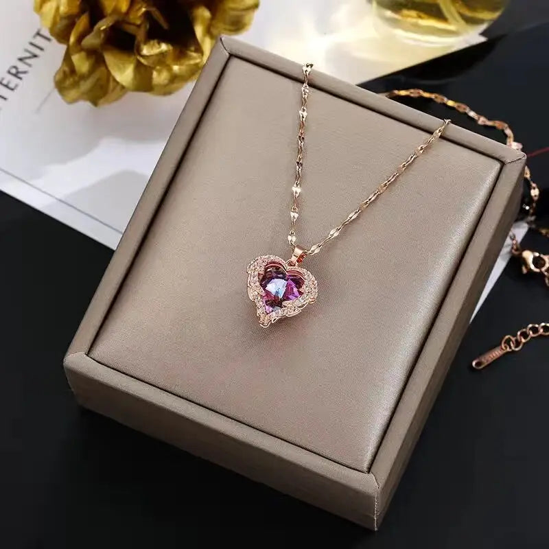 Aura Colorful Crystal "Ocean Heart" Necklace
