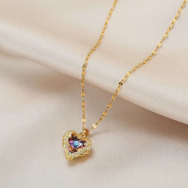 Aura Colorful Crystal "Ocean Heart" Necklace