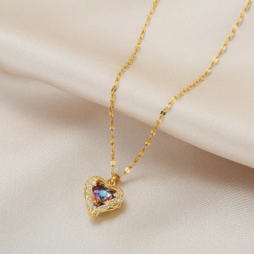 Aura Colorful Crystal "Ocean Heart" Necklace