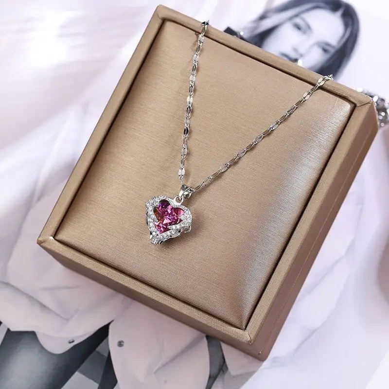 Aura Colorful Crystal "Ocean Heart" Necklace