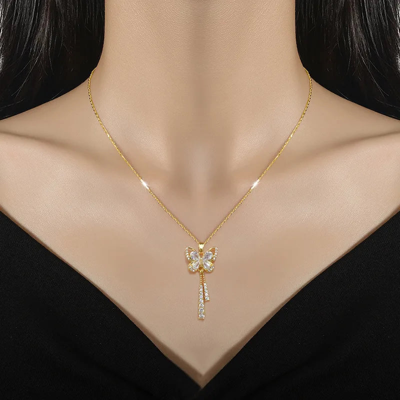 Aura Fluttering Crystal Butterfly Necklace
