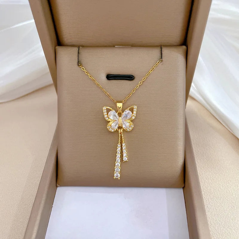 Aura Fluttering Crystal Butterfly Necklace