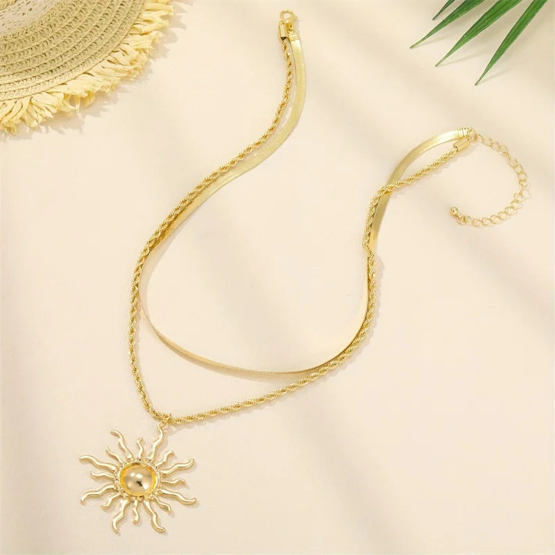 Aura Solis Layered Sun Statement Necklace