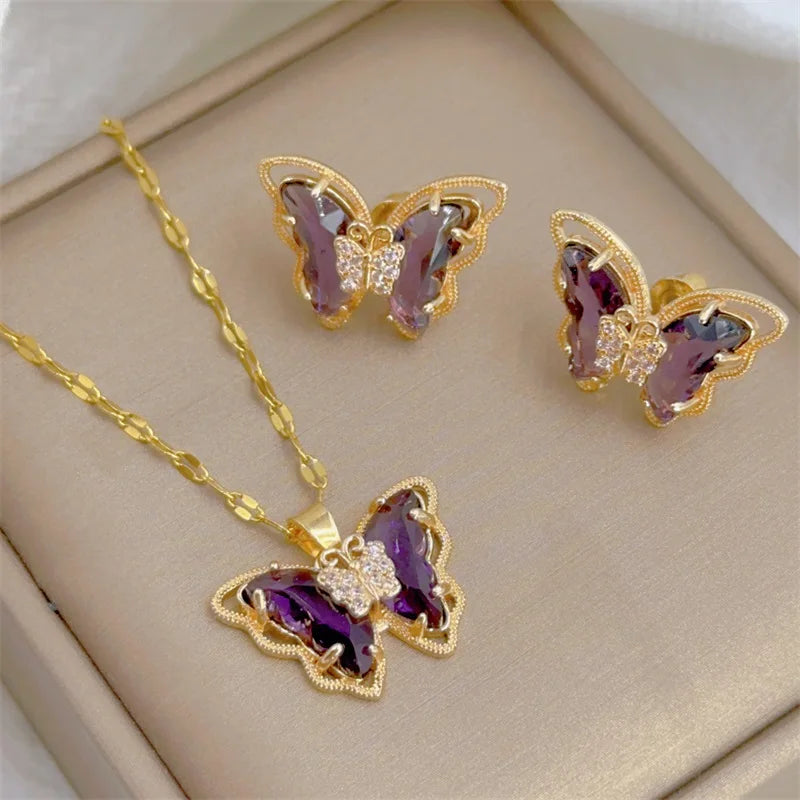 Aura Glass-Wing Butterfly Jewelry Set